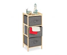 Relaxdays Estantería de baño con 3 cestas Plegables, Almacenamiento, pequeña Cesta de Madera, 65 x 28 x 25,5 cm, Natural/Gris (10036812_111)
