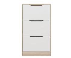 Somnia Descanso - Zapatero con 3 Puertas, Mueble para Zapatos Estrecho, Modelo Judy, Acabado en Color Cambria y Blanco, Medidas: 107 cm (Alto) x 60 cm (Ancho) x 17,3 cm (Fondo) Práctico y Funcional