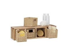 Relaxdays Estantería, Cuatro cestas extraíbles, Diseño rústico, Mueble de Pared, 1 Ud, Nogal, Marrón Natural, 16x61,5x18 cm