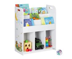 Relaxdays Estantería Infantil, Mueble Juguetes y Libros, Juguetero Niñas, Diseño Animales, 75x62x29 cm, Blanco