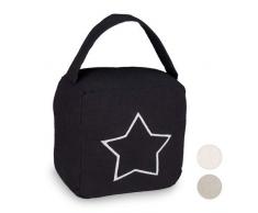 Relaxdays Tope Puerta con Asa con Diseño Vintage, Poliéster y Arena, Negro, 18,5 x 14 x 10 cm