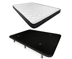 Somnia Descanso - Cama Completa con Colchón Versalles Reversible + Base Tapizada Reforzada Color Negro con 6 Patas Metálicas Roscadas, 90 x 190