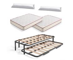 HOGAR24 ES Cama Nido Metálica Reforzada con 6 Patas + 2 Colchones Viscoelásticos Viscoferta + 2 Almohadas de Fibra Tacto Pluma, 105x190 cm
