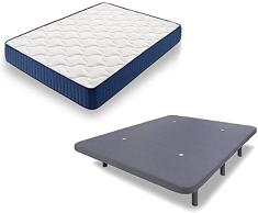HOGAR24 ES Cama Completa - Colchón Viscoelástico Viscorelax + Base Tapizada 3D con 5 Barras Transversales Color Gris + 7 Patas de 26cm, 150x200 cm