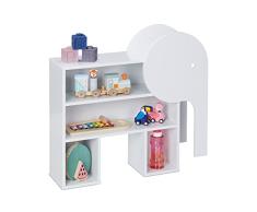 Relaxdays Estantería Infantil con diseño de Elefante, 4 Compartimentos, 60,5 x 64,5 x 20,5 cm, Color Blanco