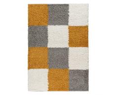 mynes Home Alfombra Shaggy de Pelo Alto, Color Dorado, Gris y Blanco, 30 mm, Alfombra de Pelo Largo, a Cuadros, 120 x 170 cm