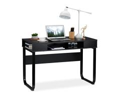 Relaxdays Escritorio Moderno, Tres Compartimentos Abiertos, Mueble de Oficina, 74,5 x 110 x 55 cm, Negro, Aglomerado, Metal