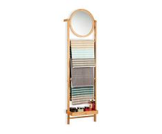 Relaxdays Toallero de Pie con Escalera con Espejo, Bambú, Beige, 23.5x45x160 cm