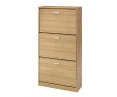 MUEBLECASA- Zapatero 3 puertas KIT, madera Roble, Capacidad para 24 pares,127cm Alto x 65cm Ancho x 25cm Fondo