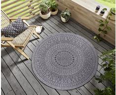 NORTHRUGS Alfombra para Interiores y Exteriores, Redonda, 200 cm, Resistente a la Intemperie, Moderna Mandala, para balcón, terraza, jardín, Invernadero, salón, Impermeable, en Plata