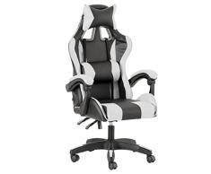Baroni Home – Silla De Gaming Blanca y Negra, Silla Ergonómica de Oficina con Respaldo Regulable de 90° a 120°, con Reposacabezas, reposabrazos y Soporte Lumbar. Rotación omnidireccional de 360°