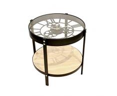 HOME DECO FACTORY HD6446 Mesa Baja Auxiliar Reloj, mobiliario de salón, Hierro Madera de ingeniería, Negro y Transparente, 40.5 x 40.5 x 39 cm