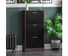 Vida Designs 3 cajón Zapatero Armario de Zapatos de Almacenamiento Organizador Pull Down Unidad de Muebles de Madera, Nogal y Negro