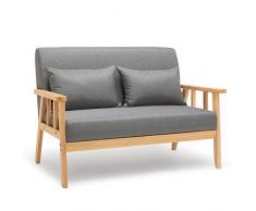 Meerveil Sofa 2 plazas Sillón Estructura de Madera Maciza Lino Retro con Cojines para Dormitorio, Sala de Estar Oficina (Gris Oscuro)