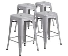 Flash Furniture 24 Alta sin Espalda Negro Metal Indoor-Outdoor Contador Altura Taburete con Asiento Cuadrado