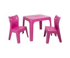 RESOL Set Jan Cat Mesa Infantil con Sillas | 2 Sillas Niños y Mesa de Plástico | Apilables y de Muy Fácil Limpieza y Mantenimiento | Fucsia Mesa + 2 Sillas