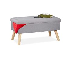 Relaxdays Espacio de Almacenamiento, Banco baúl Acolchado, Moderno, Patas de Madera, Funda de Tela, 39 x 77 x 39 cm, Color Gris Claro, 1 Unidad