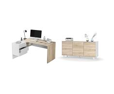 Habitdesign Mesa Despacho 3 Cajones, Mesa Office, Ordenador + Aparador, Buffet, Salón Comedor 3 Puertas
