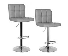 Songmics Juego de 2 Taburetes de Bar, con Respaldo Regulable en Altura, Giratorio, Cromado, Cuero Sintético, Gris LJB64G