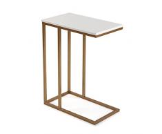 Versa Padua Mesa Auxiliar para el Salón, la Habitación o la Cocina. Moderna Mesilla Baja, Medidas (Al x L x An) 61 x 26 x 46 cm, Madera y Metal, Color Dorado y Blanco