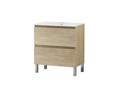 Baikal Conjunto Mueble de Baño con Lavabo, Mueble con Patas, en Varios Acabados, Melamina 16. Sin Espejo. Puerta + Cajón 80 cm Nature, Puro