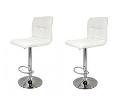 La Silla Española - Pack de dos taburetes con asiento cuadrado en color blanco, en simil piel, regulable en altura 44x39x116 cm