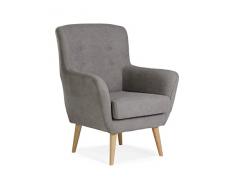 Sillonea- Sillón nórdico Helsinki Moderno con Patas de Maderas en Color Natural. Butaca Individual Estilo Nórdico para Salón, Dormitorio o Sala de Espera. Medidas: 100x79x78 cm en Gris