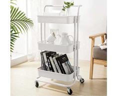 BAKAJI Carro Trolley Cocina de Metal con 3 estantes de plástico y 4 Ruedas giratorias a 360 Grados con Freno Trolley para Ahorrar Espacio, decoración del hogar, Cocina, tamaño 43 x 36 x 85 cm Moderno