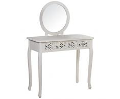 DRW Mesa tocador con 2 cajones de Madera y DM tallados con Espejo en Blanco 90x40x78cm