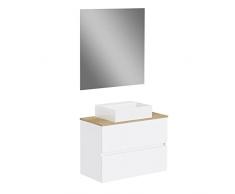 Baikal Conjunto de baño Natura. Mueble de Baño de Fondo Reducido, con Lavabo cerámico sobre Encimera. Mueble Suspendido. Mueble MONTADO. Dos Cajones con Espejo 70 cm Fondo de 39cm