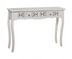 Mesa de Entrada con 2 cajones de Madera y DM tallados en Blanco 110x38x79cm