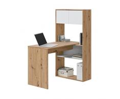 Habitdesign Mesa-Estantería Reversible de 3 Posiciones, Escritorio, Librería, Sistema de Almacenaje, Modelo Duo, Acabado en Color Roble Nodi y Blanco Artik