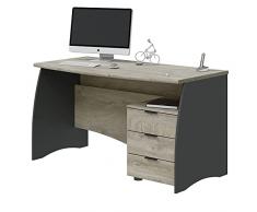 Habitdesign Mesa de Despacho con 3 Cajones, Mesa de Oficina o Estudio, Modelo Stil, Acabado en Gris Antracita y Roble Alaska, Medidas: 136 cm (Ancho) x 67 cm (Fondo) x 74 cm (Alto)