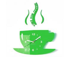 FLEXISTYLE Moderno Reloj de Pared de Cocina Taza, acrílico, Verde, 32 cm x 19 cm, 3D, Estilo Moderno, 3D silencioso, diseño