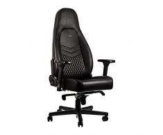 noblechairs ICON Silla de Gaming - Silla de Oficina - Silla de Escritorio - Reclinable a 135 ° - Cuero Auténtico - 150 kg - Diseño de Asiento de Carreras - Negro