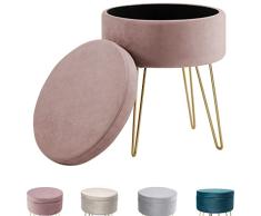 Zedelmaier ZD37545-12 Redondo de tocador, Taburete otomano Acolchado, Funda extraíble y Soporte de Metal (Rosa), Lino, 35 × 45 cm (Durchmesser x Höhe)