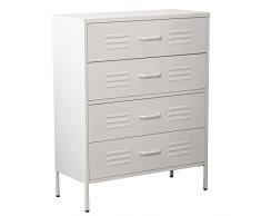 Comoda con 4 cajones con respiraderos de Metal en Blanco 80x35x102 cm,ALT.Patas:15,5 cm