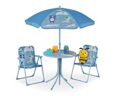 Relaxdays 0 Mobiliario Infantil para Jardín, Sombrilla de Playa, Sillas Plegables, Mesa para Niños, Animales, Azul, 1 Unidad