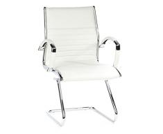 hjh OFFICE 660515 Silla de confidente Parma V Cuero Blanco Crema, Silla movible libremente de diseño Moderno, Apoyabrazos de Aluminio, cromados