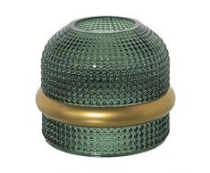 DRW Jarron de sobremesa de Cristal Verde y aro en Dorado 17x15cm, Boca 7,5cm
