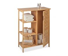 Relaxdays Mueble bambú, 3 Abiertos y Compartimiento para Armario, 87,5 x 67 x 33 cm, Estante de baño con Puerta, Color Natural, 90% 10% Tablero de Fibra, marrón Claro