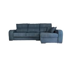 SHIITO - Sofá de 3 Plazas con Chaise Longue Derecha - 105 x 95 x 295 cm - Modelo Acuario - 2 Puffs - Función Relax - Deslizante y Reclinable - En Azul Grisáceo
