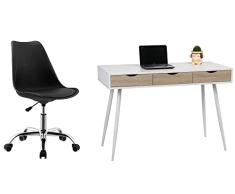 Eurosilla Conjunto Mesa Escritorio UCLA Lacado Blanco y 3 cajones + Silla giratoria BEATVINTAGE19N en Polipropileno, cojín Color Negro, 1