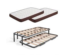 HOGAR24 ES Cama Nido Metálica Reforzada con 6 Patas + 2 Colchones Viscobrown, 90x190 cm