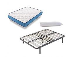 HOGAR24 ES Cama Completa - Colchón Viscoelástico Viscorelax + Somier Multiláminas (2 Somieres de 90cm con Abrazadera) + 8 Patas de 32cm + Almohada de Fibra (2x90cm), 180x200 cm