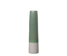 DRW Jarrón de Sobremesa de Cerámica en Verde y Blanco 10x41cm