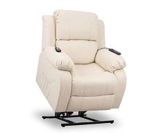 Don Descanso - Sillón Relax Eléctrico Levanta Personas Trevi Crema con Reclinación 160º, 10 Programas, Temporizador, Calor Lumbar, Sist. Masaje 4 Zonas y Acabado PU [Incluye Mando]. Ideal Gente Mayor