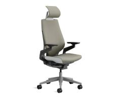 Steelcase Gesture Silla de Oficina Ergonómica con Altura, Soporte Lumbar, Brazos y reposacabeza Ajustables, Mecanismo reclinable y tapicería cómoda en Tejido beige/gris