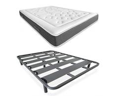 DUÉRMETE ONLINE - Cama Completa con Colchón Viscoelástico Bio Nature + Somier Reforzado 40x30mm con 4 Patas Metálicas Roscadas, 90 x 190