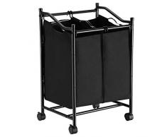 SONGMICS Cesto para la Colada, Carrito de Lavandería con 2 Bolsas Extraíbles, Carro de la Ropa, Organizador de Juguetes con Ruedas, Robusto, 2 x 45L, Gris LSF002GS